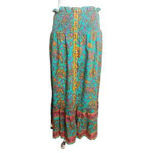 Lola Australia floral boho printed maxi skirt button front sz M